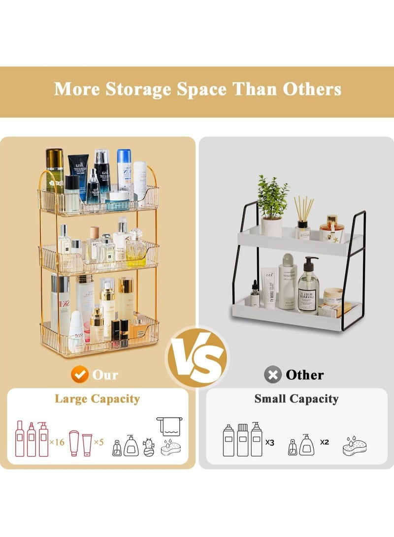 Makeup Organizer Rack, Cosmetics Skincare Shelf 3 Tier Bathroom Vanity Organizer Acrylic Countertop Perfume Display Storage Multi Layers Make Up Trays for Dresser Lotion Lipsticks Bedroom - Image 3